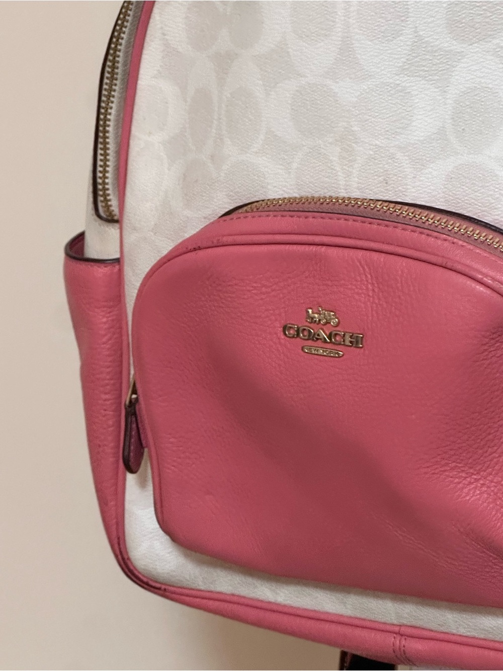 Coach Court Backpack Signature Canvas Pink Leather C8603 White Gold - Picture 3 of 6